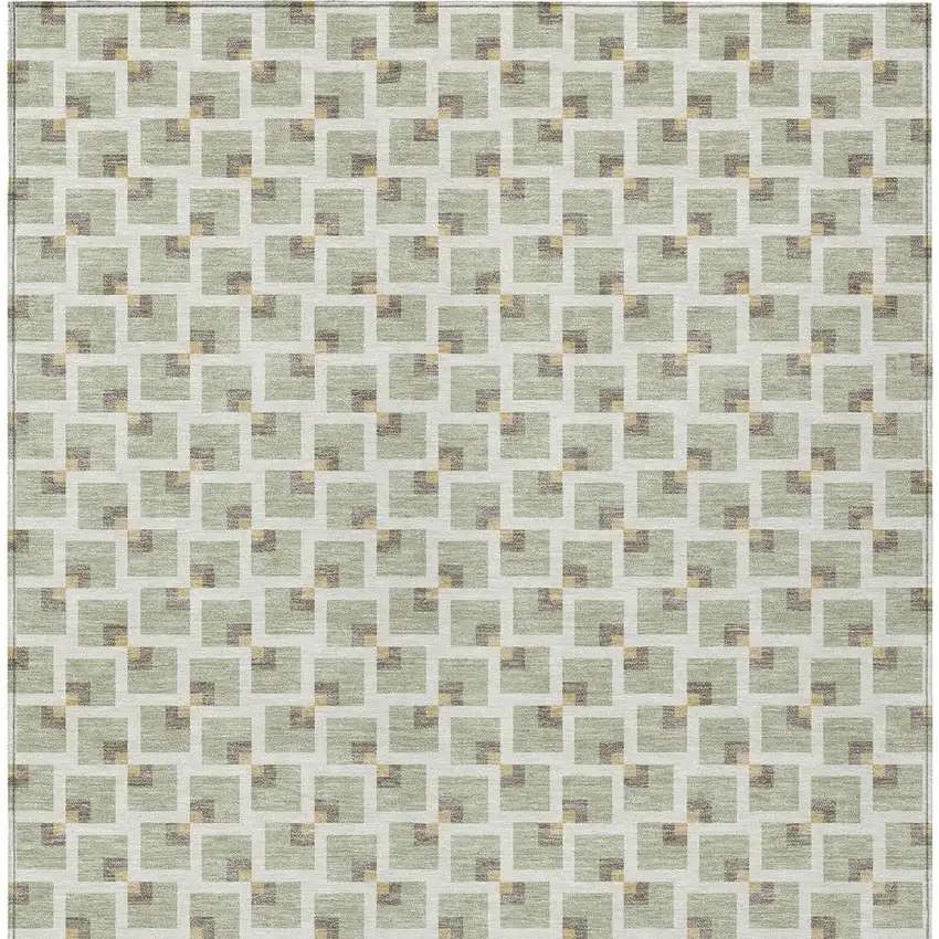 Green And Ivory Geometric Washable Indoor Outdoor Area Rug Photo 3