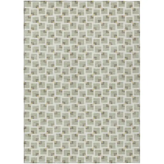 Green And Ivory Geometric Washable Indoor Outdoor Area Rug Photo 1