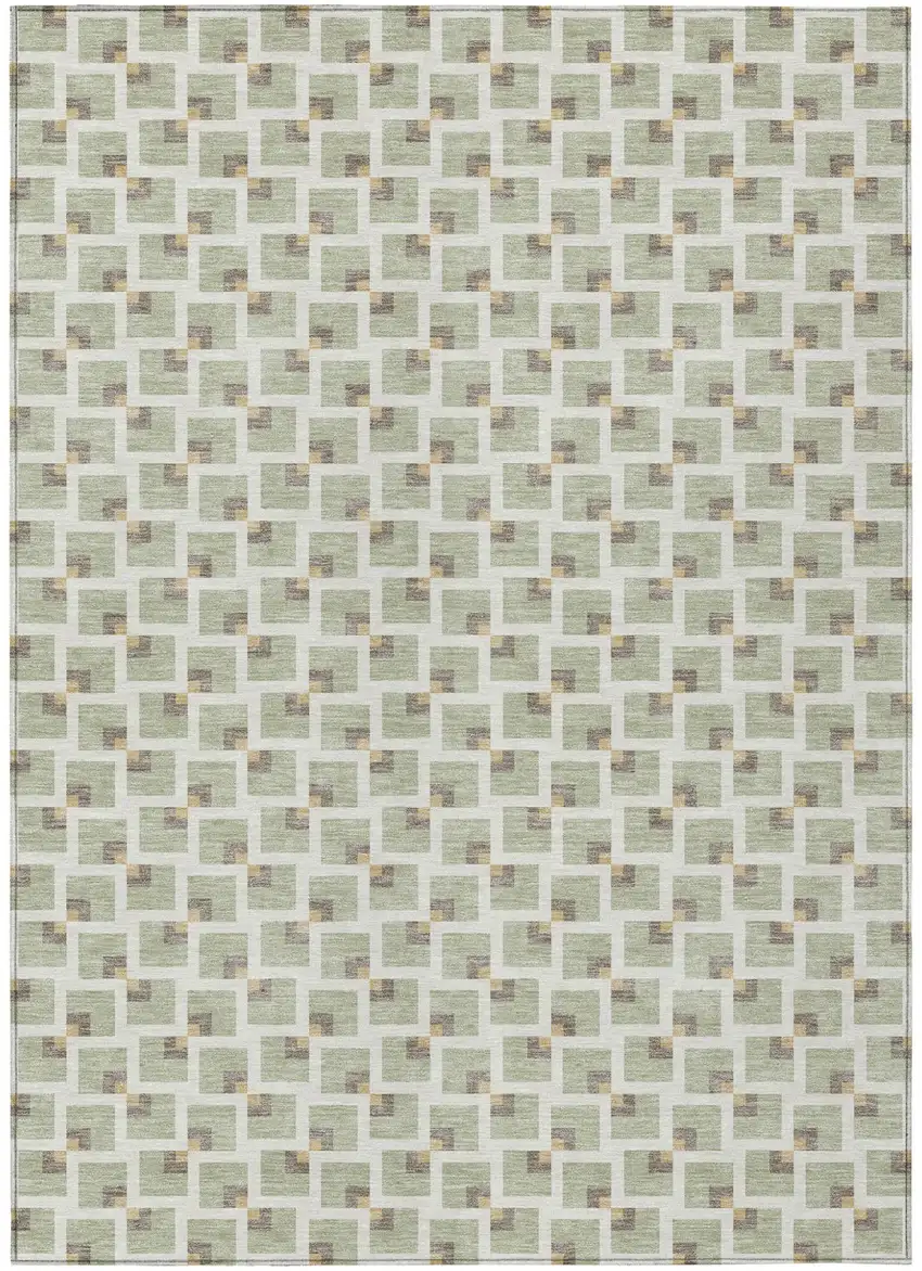 Green And Ivory Geometric Washable Indoor Outdoor Area Rug Photo 1