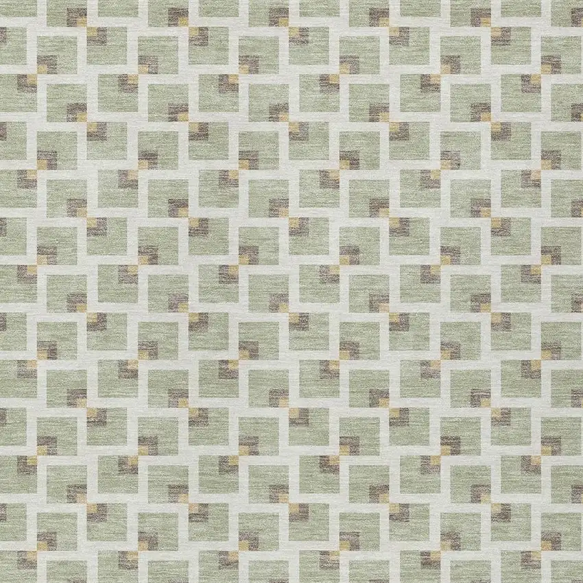Green And Ivory Geometric Washable Indoor Outdoor Area Rug Photo 2