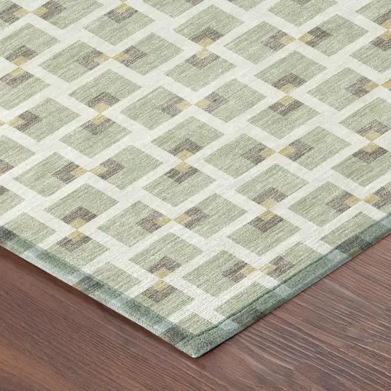 Green And Ivory Geometric Washable Indoor Outdoor Area Rug Photo 4