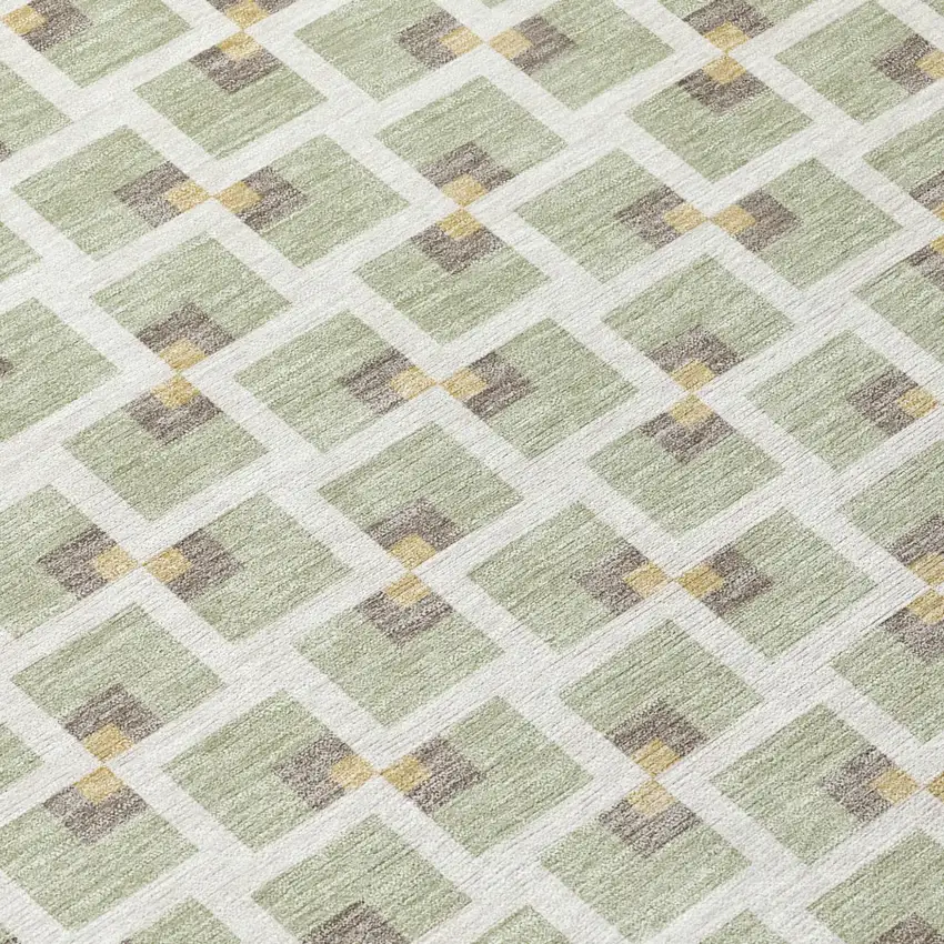 Green And Ivory Geometric Washable Indoor Outdoor Area Rug Photo 5