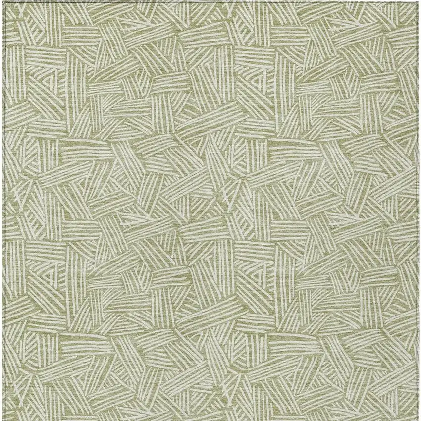 Green And Ivory Geometric Washable Indoor Outdoor Area Rug Photo 5