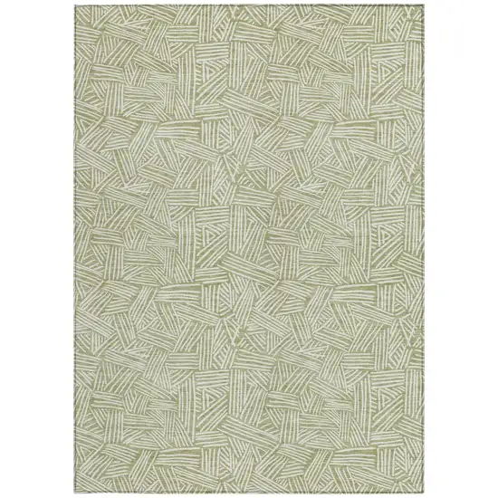 Green And Ivory Geometric Washable Indoor Outdoor Area Rug Photo 3