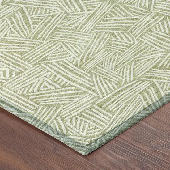Green And Ivory Geometric Washable Indoor Outdoor Area Rug Photo 6