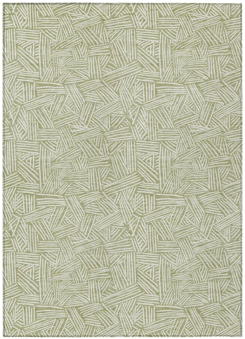 Green And Ivory Geometric Washable Indoor Outdoor Area Rug Photo 2