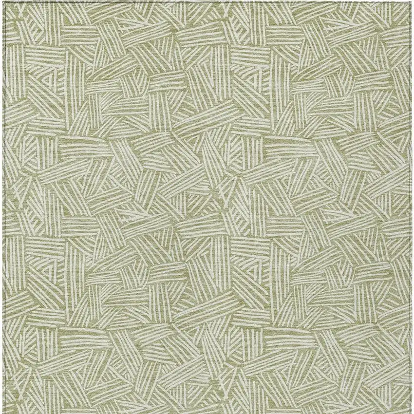 Green And Ivory Geometric Washable Indoor Outdoor Area Rug Photo 4