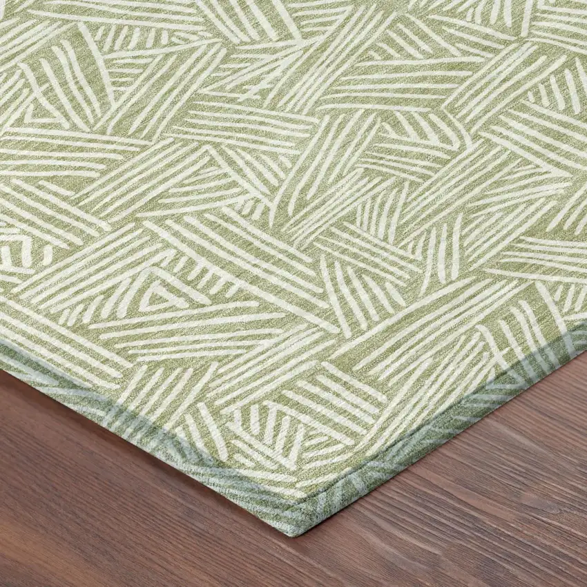 Green And Ivory Geometric Washable Indoor Outdoor Area Rug Photo 7