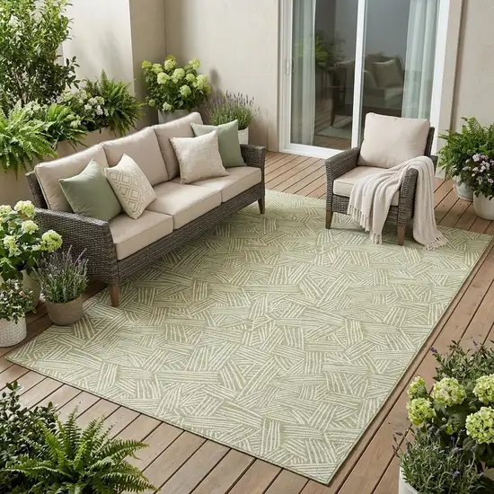 Green And Ivory Geometric Washable Indoor Outdoor Area Rug Photo 1