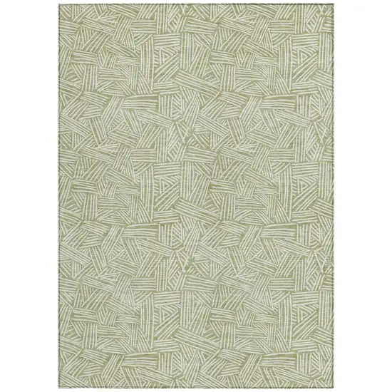 Green And Ivory Geometric Washable Indoor Outdoor Area Rug Photo 4