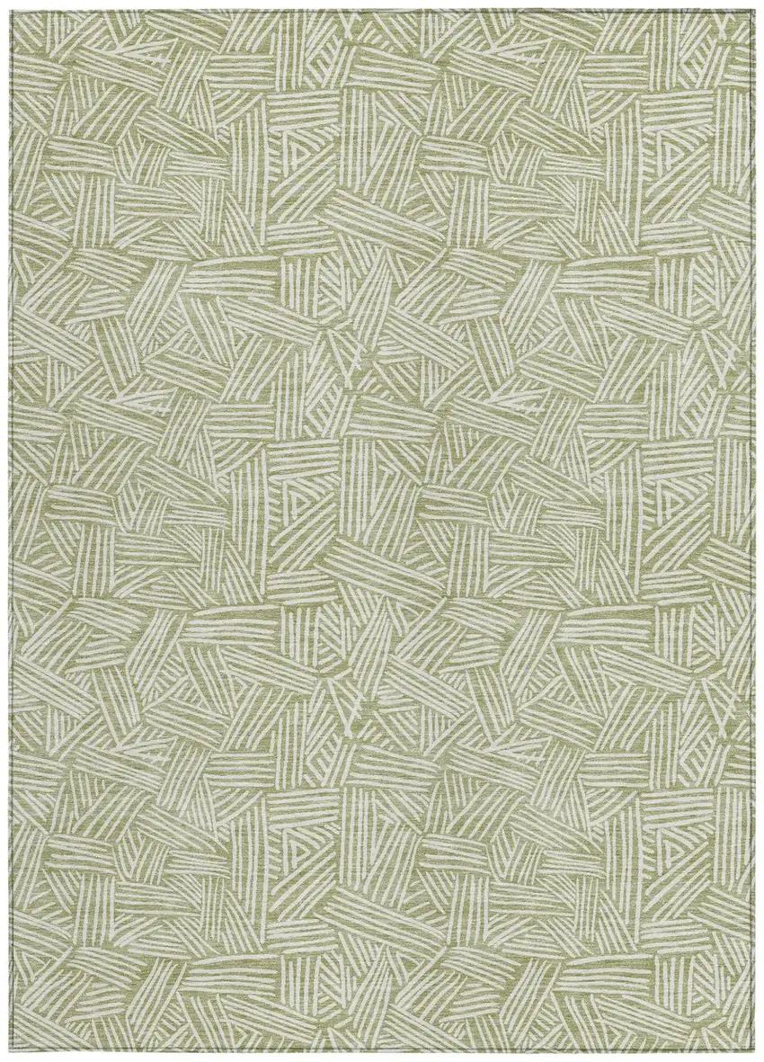 Green And Ivory Geometric Washable Indoor Outdoor Area Rug Photo 4