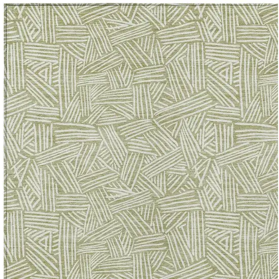 Green And Ivory Geometric Washable Indoor Outdoor Area Rug Photo 4
