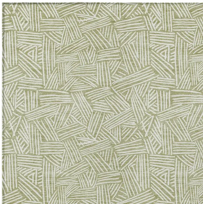 Green And Ivory Geometric Washable Indoor Outdoor Area Rug Photo 4