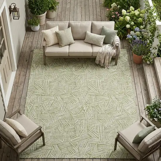 Green And Ivory Geometric Washable Indoor Outdoor Area Rug Photo 1