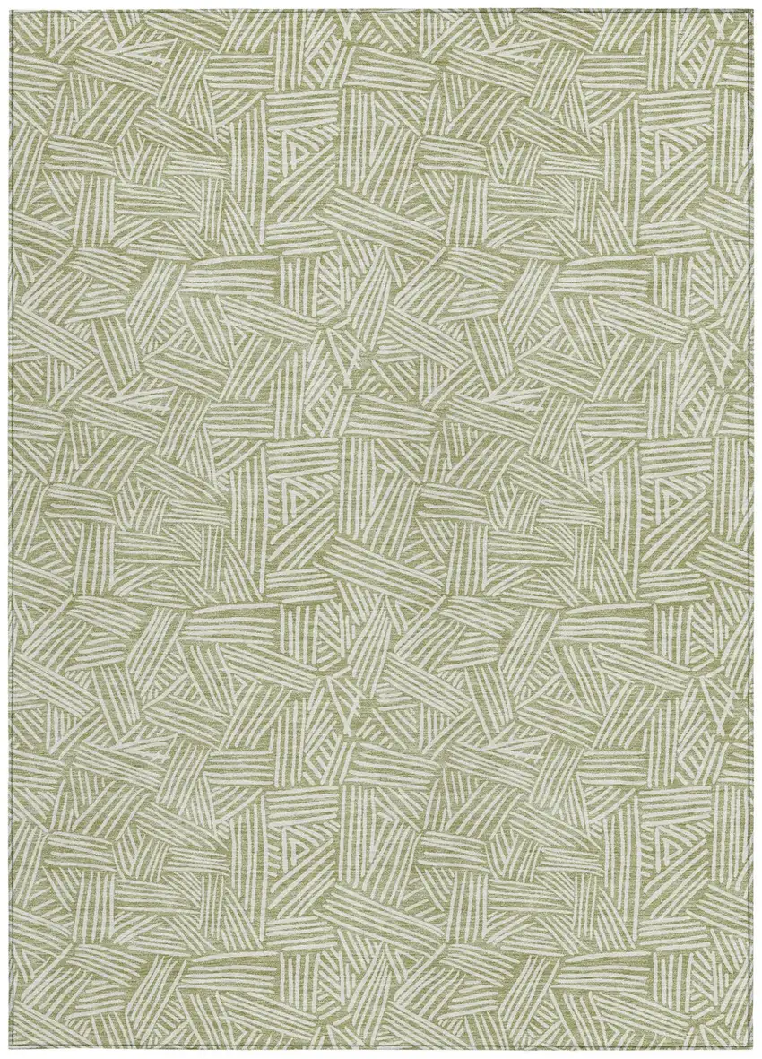 Green And Ivory Geometric Washable Indoor Outdoor Area Rug Photo 3