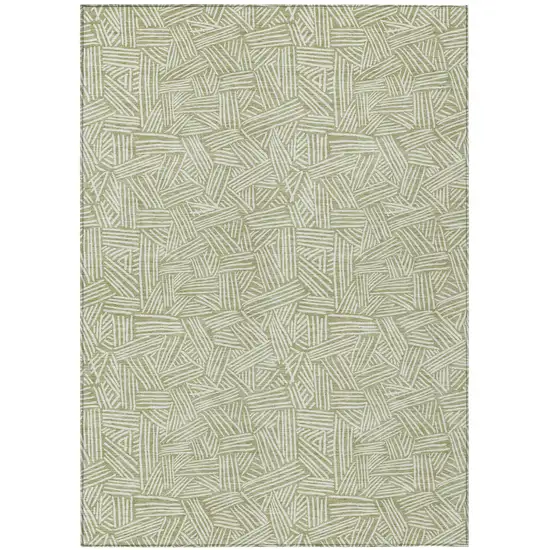 Green And Ivory Geometric Washable Indoor Outdoor Area Rug Photo 2