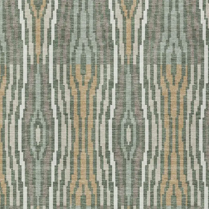 Green And Ivory Geometric Washable Indoor Outdoor Area Rug Photo 3