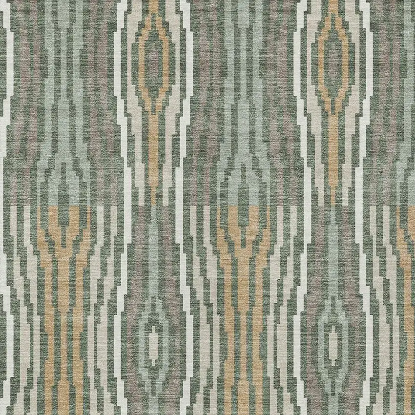 Green And Ivory Geometric Washable Indoor Outdoor Area Rug Photo 4
