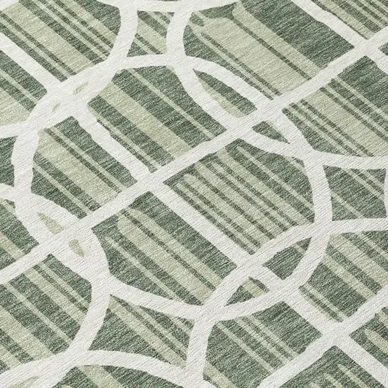 Green And Ivory Geometric Washable Indoor Outdoor Area Rug Photo 4
