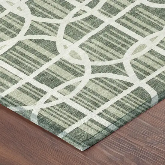 Green And Ivory Geometric Washable Indoor Outdoor Area Rug Photo 3