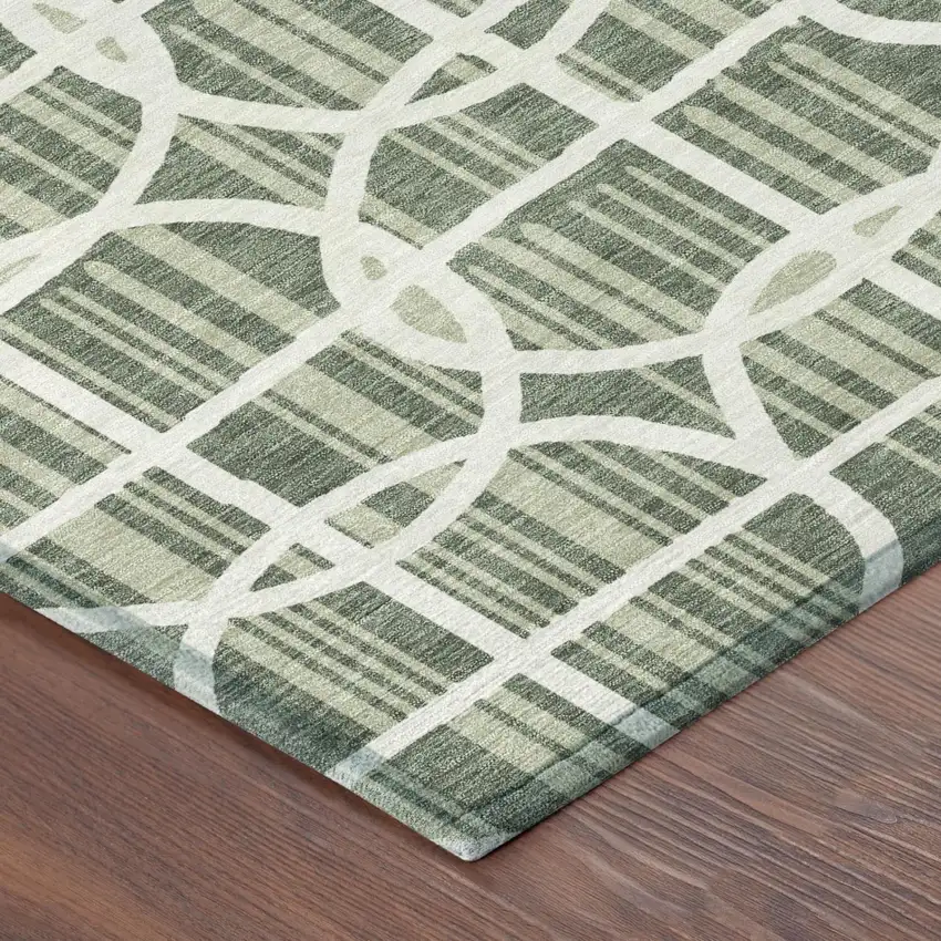 Green And Ivory Geometric Washable Indoor Outdoor Area Rug Photo 3