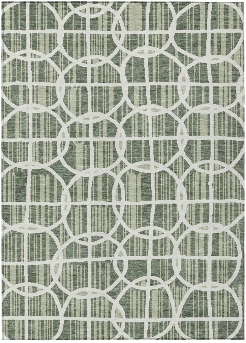 Green And Ivory Geometric Washable Indoor Outdoor Area Rug Photo 2