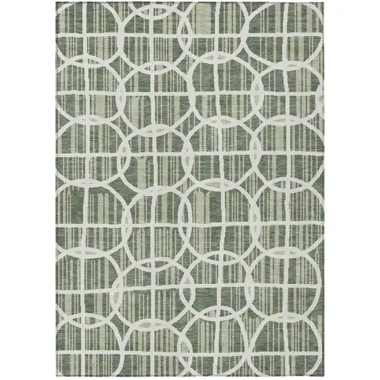Green And Ivory Geometric Washable Indoor Outdoor Area Rug Photo 2