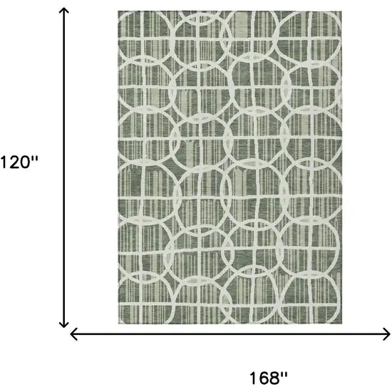 Green And Ivory Geometric Washable Indoor Outdoor Area Rug Photo 5