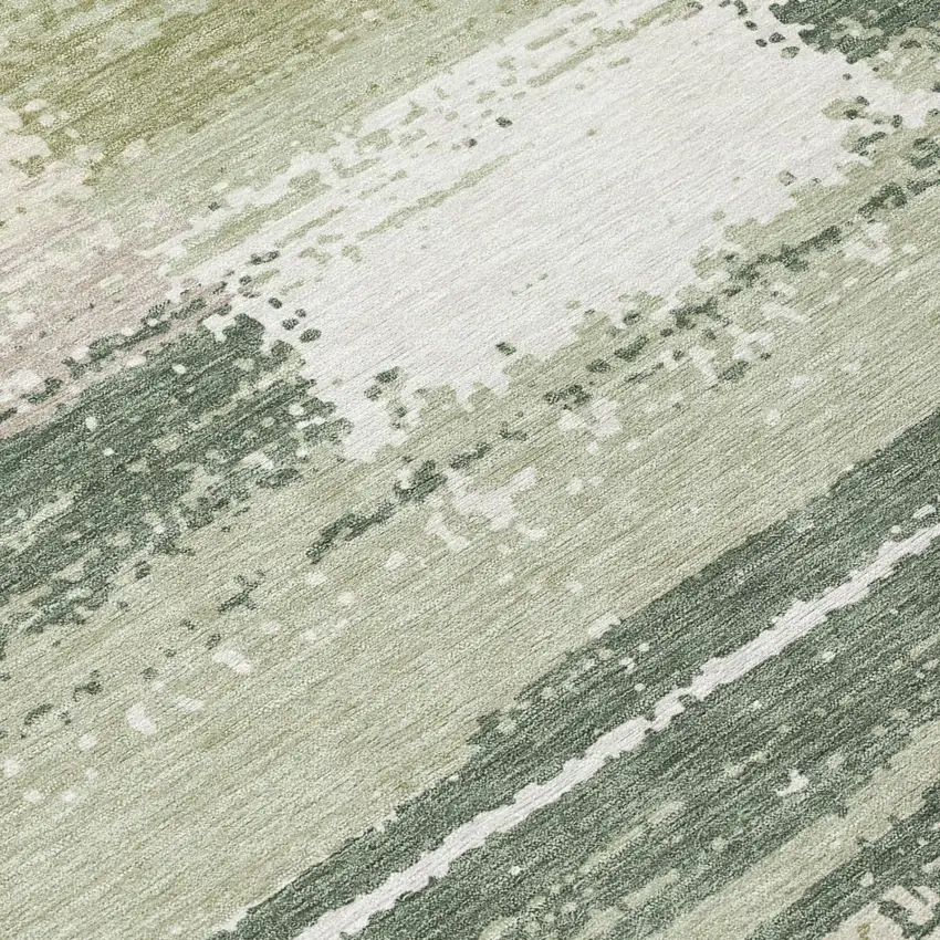 Green And Ivory Geometric Washable Indoor Outdoor Area Rug Photo 4