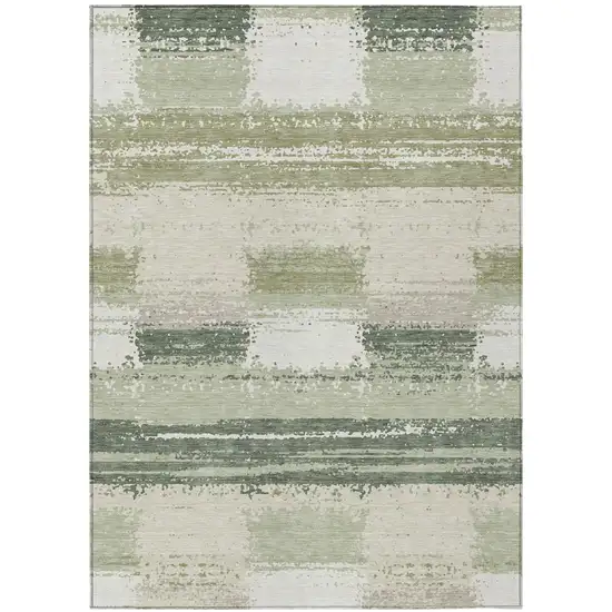 Green And Ivory Geometric Washable Indoor Outdoor Area Rug Photo 2