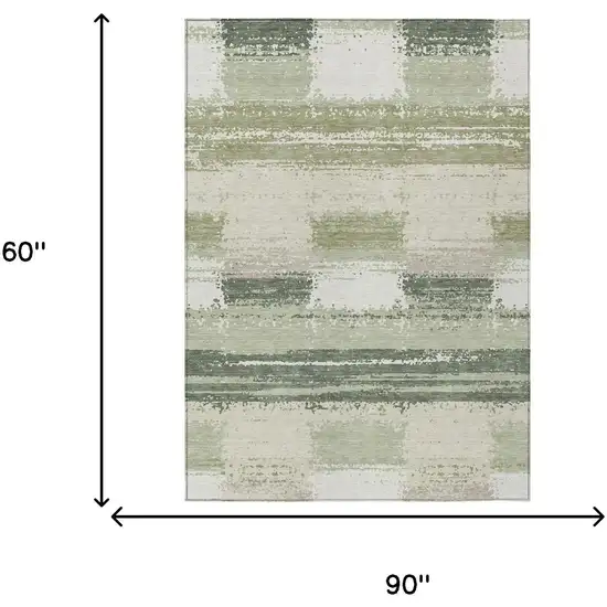 Green And Ivory Geometric Washable Indoor Outdoor Area Rug Photo 5