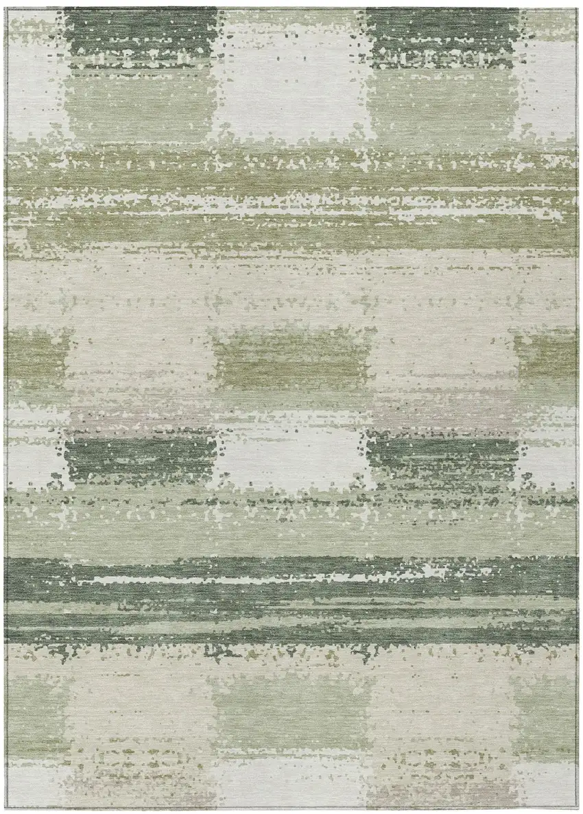 Green And Ivory Geometric Washable Indoor Outdoor Area Rug Photo 2
