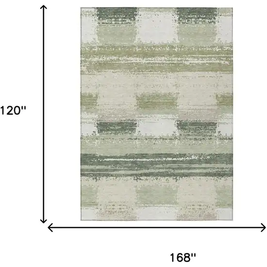 Green And Ivory Geometric Washable Indoor Outdoor Area Rug Photo 5
