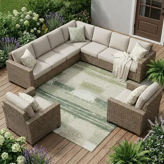 Green And Ivory Geometric Washable Indoor Outdoor Area Rug Photo 1