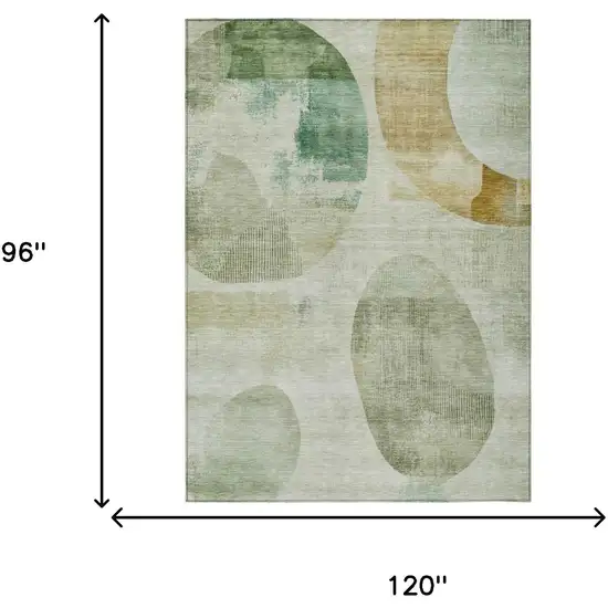 Green And Ivory Geometric Washable Indoor Outdoor Area Rug Photo 5