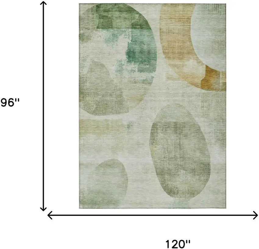 Green And Ivory Geometric Washable Indoor Outdoor Area Rug Photo 5