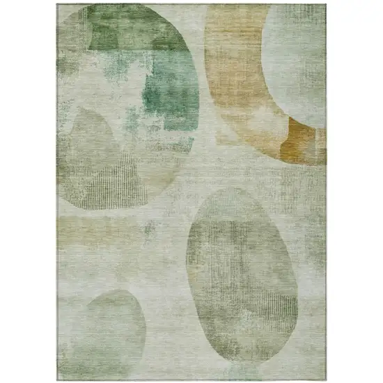 Green And Ivory Geometric Washable Indoor Outdoor Area Rug Photo 2