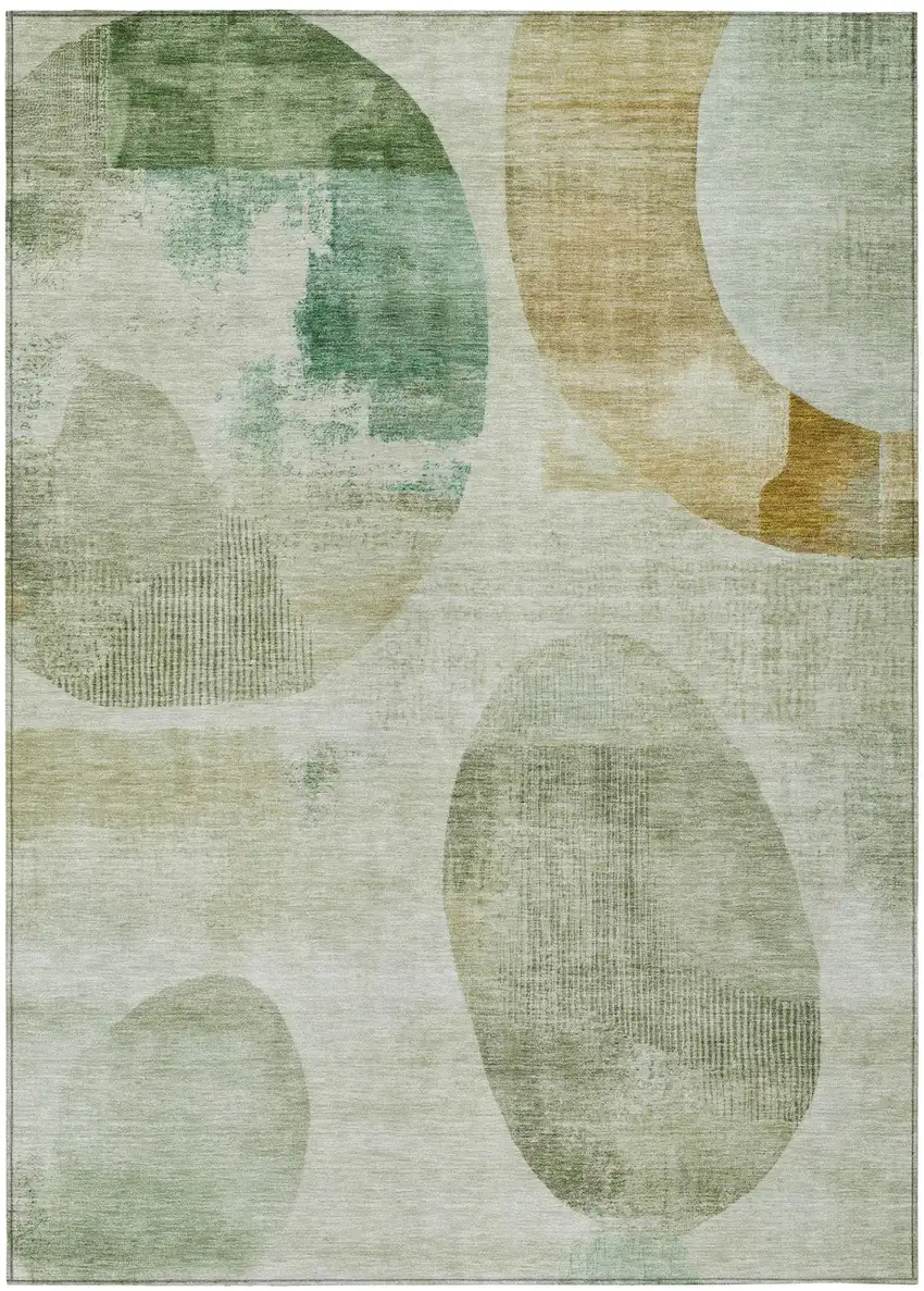 Green And Ivory Geometric Washable Indoor Outdoor Area Rug Photo 2