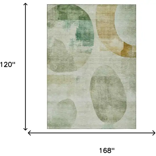 Green And Ivory Geometric Washable Indoor Outdoor Area Rug Photo 5