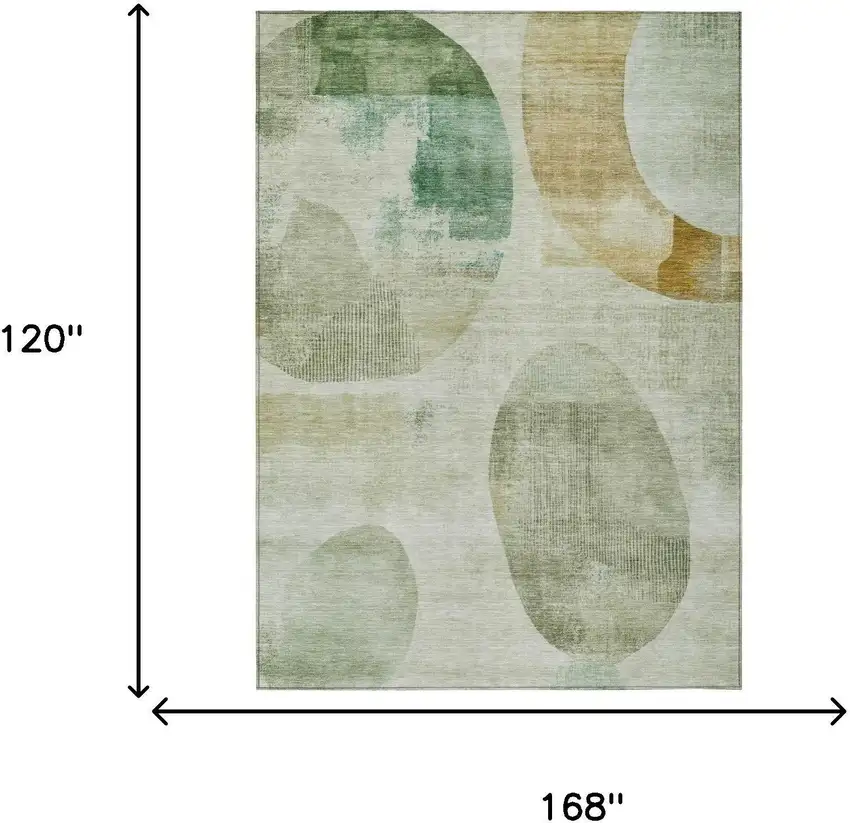 Green And Ivory Geometric Washable Indoor Outdoor Area Rug Photo 5