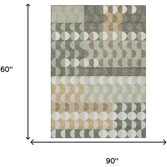 Green And Ivory Geometric Washable Indoor Outdoor Area Rug Photo 5