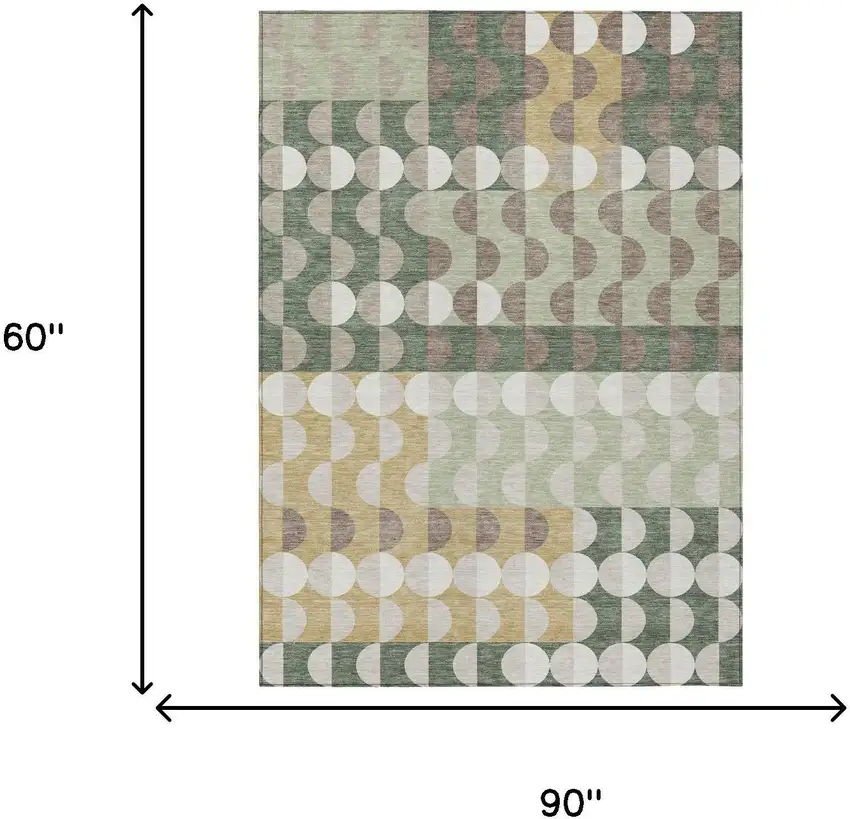 Green And Ivory Geometric Washable Indoor Outdoor Area Rug Photo 5