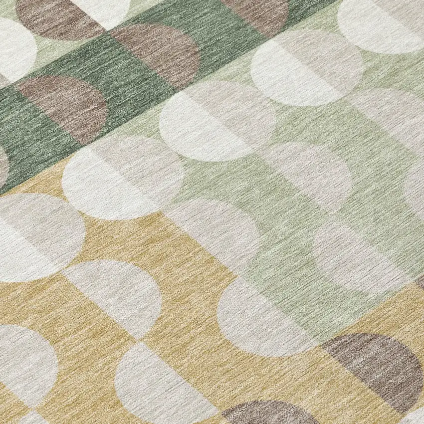 Green And Ivory Geometric Washable Indoor Outdoor Area Rug Photo 4