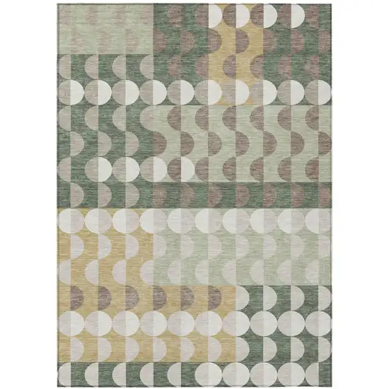 Green And Ivory Geometric Washable Indoor Outdoor Area Rug Photo 2