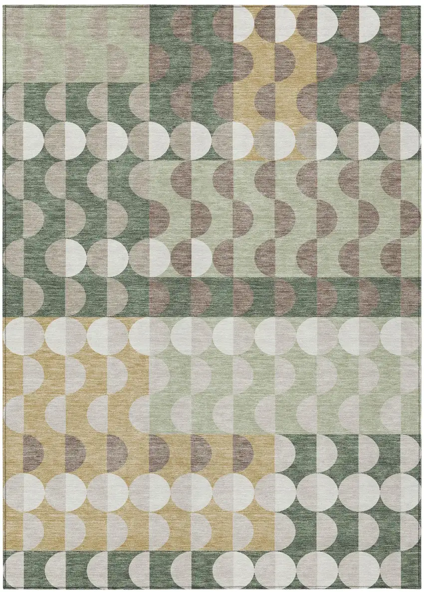 Green And Ivory Geometric Washable Indoor Outdoor Area Rug Photo 2