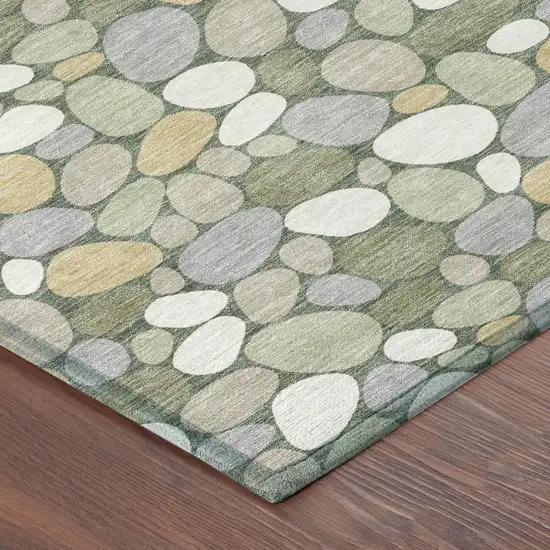 Green And Ivory Geometric Washable Indoor Outdoor Area Rug Photo 3