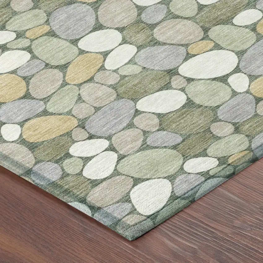 Green And Ivory Geometric Washable Indoor Outdoor Area Rug Photo 3