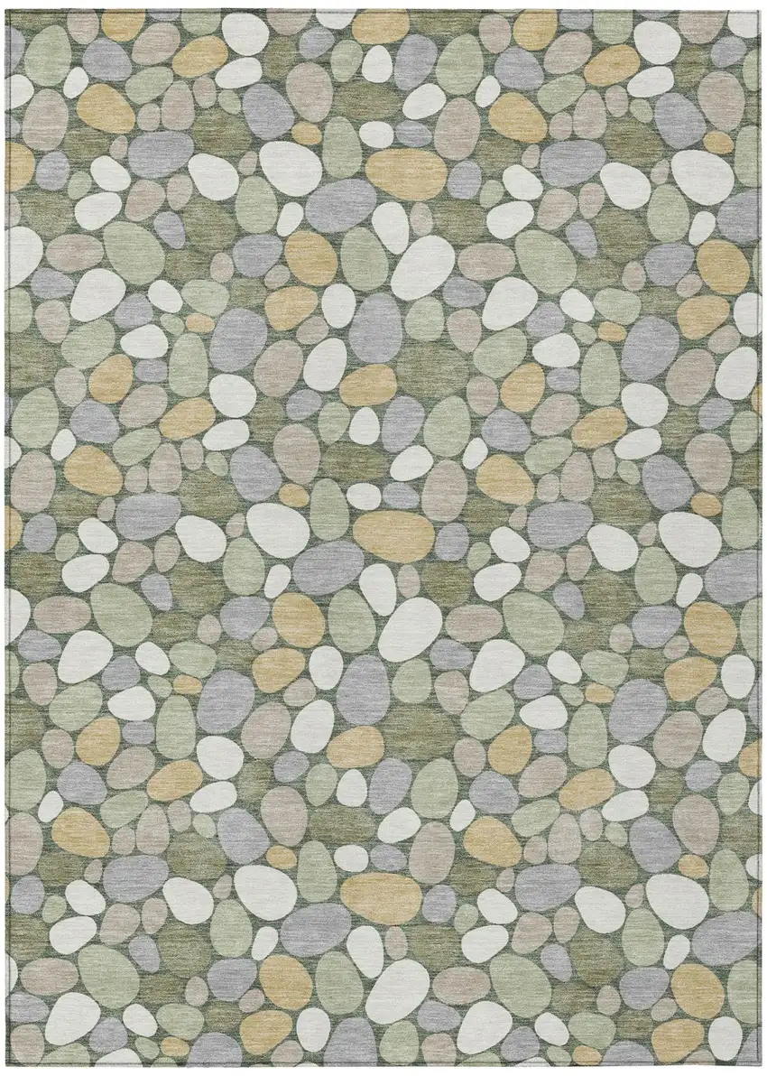 Green And Ivory Geometric Washable Indoor Outdoor Area Rug Photo 2