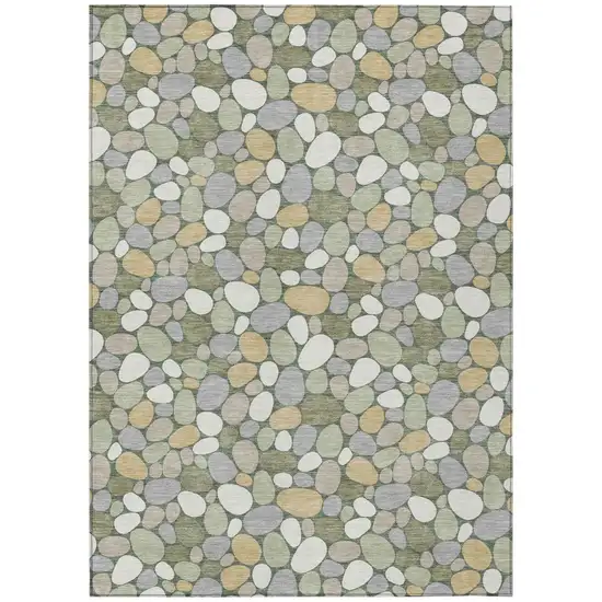 Green And Ivory Geometric Washable Indoor Outdoor Area Rug Photo 2
