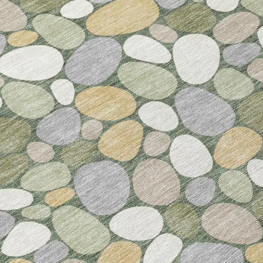 Green And Ivory Geometric Washable Indoor Outdoor Area Rug Photo 4